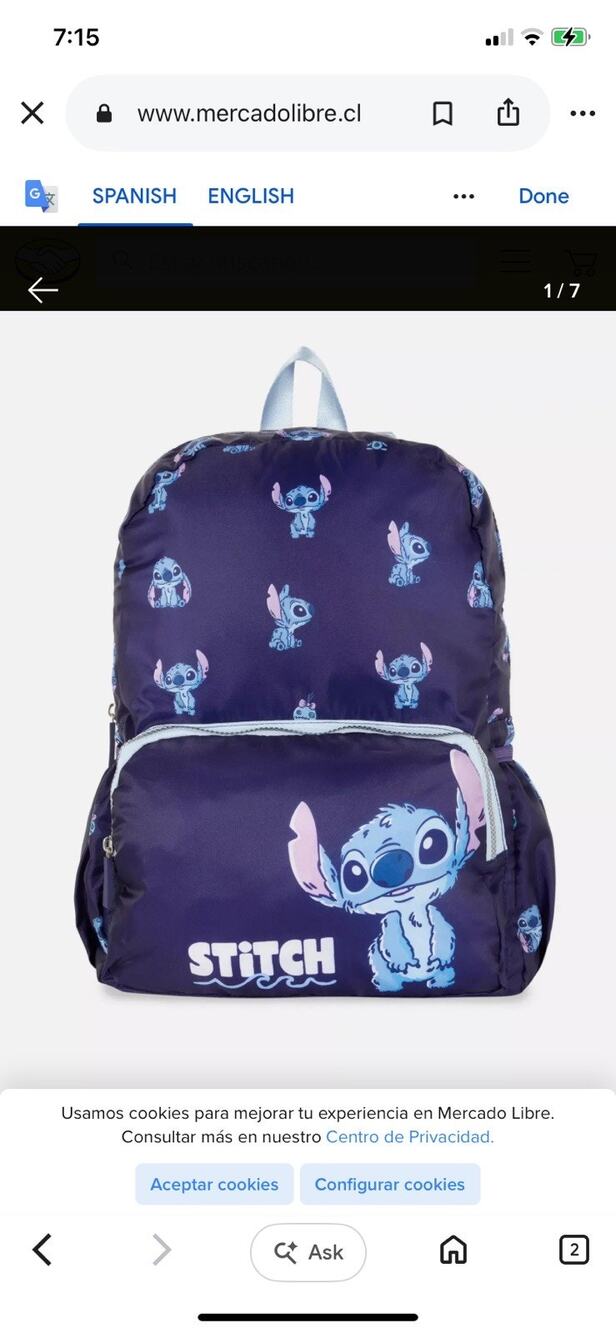 Disney X Primark Stitch Folding Backpack & Travel Pouch Bag Blue